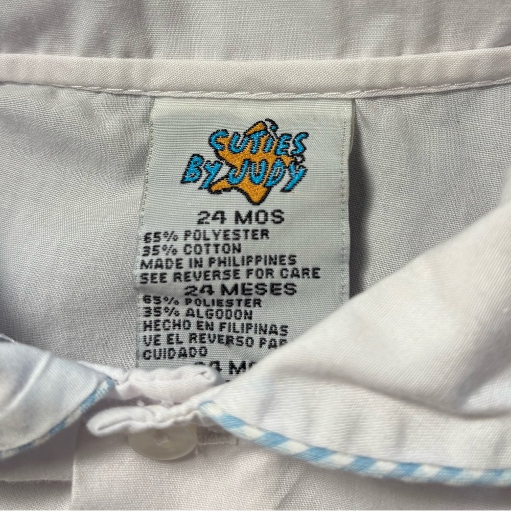 Vintage Cuties By Judy White Button Down Short Sleeve Shirt White Baby 24 Months - Picture 5 of 5